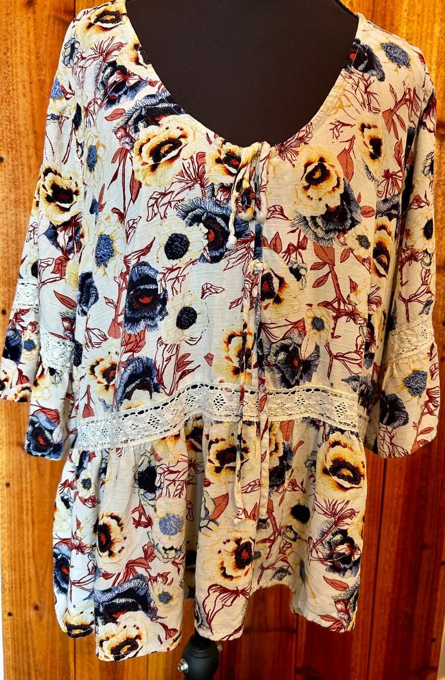 Maurice's Floral Boho Peasant Top, EUC, Size 1X